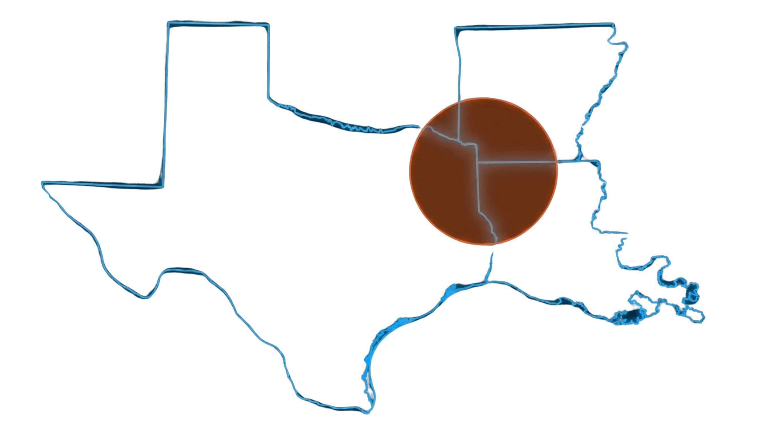 The Ark-La-Tex coverage map: Texas, Louisiana, and Arkansas highlighting the Causey Tech Solutions service region.